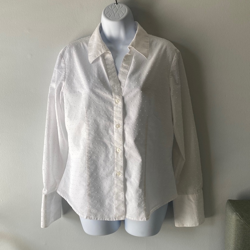 Karl Lagerfeld White Swiss Dots Blouse 10 NWOT